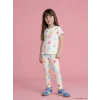 LCW Kids Beyaz Bisiklet Yaka Desenli Kız Çocuk Tişört