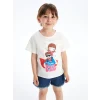 LCW Kids Beyaz Bisiklet Yaka Baskılı Kısa Kollu Kız Bebek Tişört