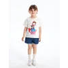 LCW Kids Beyaz Bisiklet Yaka Baskılı Kısa Kollu Kız Bebek Tişört