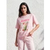 LCW Vision Pembe Oversize Baskılı Kadın Tişört