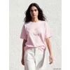 LCW Vision Pembe Bisiklet Yaka Baskılı Oversize Kadın Tişört