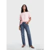 LCW Vision Pembe Bisiklet Yaka Baskılı Oversize Kadın Tişört