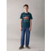 LCW Kids Petrol Bisiklet Yaka Shelby Baskılı Erkek Çocuk Tişört