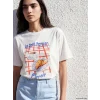 LCW Vision Beyaz Bisiklet Yaka Baskılı Oversize Kadın Tişört