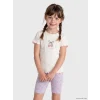 LCW Kids Ekru Baskılı Kız Çocuk Fitilli Tişört 2li