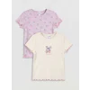 LCW Kids Ekru Baskılı Kız Çocuk Fitilli Tişört 2li