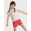 LCW Kids Kırmızı Bisiklet Yaka Nakışlı Kız Çocuk Tişört 2li