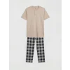 LC WAIKIKI Bej Standart Kalıp Ekose Erkek Pijama Takım
