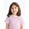 LCW Kids Lila Bisiklet Yaka Kısa Kollu Çizgili Kız Bebek Tişört