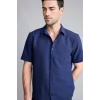 Defacto E1223AXNV241 Lacivert Regular Fıt Polo Yaka Krinkıl Kısa Kollu Gömlek
