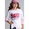Defacto H5249A8ER105 Ekru Kpop - Demon Hunters Oversıze Bisiklet Yaka Kısa Kollu Tişört Kız Çocuk