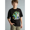 Defacto H3512A8BK81 Siyah Minecraft Oversıze Bisiklet Yaka Kısa Kollu Tişört Erkek Çocuk
