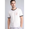 Defacto H8534AXER105 Ekru Snoopy New Regular Fıt Kısa Kollu 2li Takım