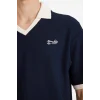 Defacto F8352AXNV64 Lacivert Dokulu Boxy Fit Polo Tişört