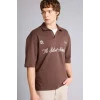 Defacto F8676AXBN151 Kahve Loose Fıt Slogan Baskılı Sweatshirt Kumaşı Polo Yaka Tişört