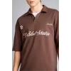 Defacto F8676AXBN151 Kahve Loose Fıt Slogan Baskılı Sweatshirt Kumaşı Polo Yaka Tişört