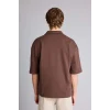 Defacto F8676AXBN151 Kahve Loose Fıt Slogan Baskılı Sweatshirt Kumaşı Polo Yaka Tişört