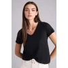 Defacto K1507AZBK81 Siyah Regular Fıt V Yaka Basıc Düz Kısa Kollu Tişört