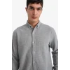 Defacto F9049AXGR210 Gri Regular Fıt Polo Yaka Penye Uzun Kollu Gömlek