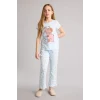 Defacto H0152A8BE773 Mavi %100 Pamuklu 2li Pijama Takımı Kız Çocuk