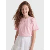 LCW Kids Pembe Bisiklet Yaka Nakış Detaylı Kız Çocuk Tişört