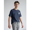 LCW Kids Lacivert Bisiklet Yaka Erkek Çocuk Baskılı Tişört