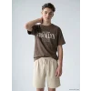 LCW Kids Kahverengi Standart Fit New York Baskılı Erkek Çocuk Tişört