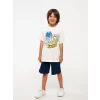 LCW Kids Ekru Rahat Kalıp Bisiklet Yaka Baskılı Erkek Çocuk Tişört