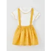 LCW baby Beyaz Bisiklet Yaka Kısa Kollu Baskılı Kız Bebek Tişört ve Salopet Etek 2li Takım