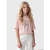 LCW Kids Pembe Bisiklet Yaka Baskılı Kız Çocuk Tişört