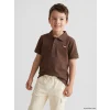 LCW Kids Kahverengi Polo Yaka Nakışlı Erkek Çocuk Tişört