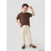 LCW Kids Kahverengi Polo Yaka Nakışlı Erkek Çocuk Tişört