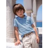 LCW Kids Mavi Polo Yaka Nakışlı Erkek Çocuk Tişört