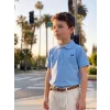 LCW Kids Mavi Polo Yaka Nakışlı Erkek Çocuk Tişört