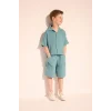 Defacto W3239A6GN382 Yeşil Oversıze Polo Yaka Müslin Kısa Kollu Gömlek Erkek Çocuk