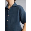 Defacto W3239A6IN249 İndigo Oversıze Polo Yaka Müslin Kısa Kollu Gömlek Erkek Çocuk