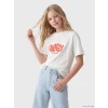 LCW Kids Ekru Bisiklet Yaka Baskılı Kız Çocuk 2li Tişört