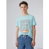 LCW Kids Turkuaz Baskılı Erkek Çocuk Tişört