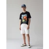 LCW Kids Siyah Bisiklet Yaka Baskılı Erkek Çocuk Tişört