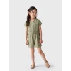 LCW Kids Yeşil Bisiklet Yaka Kemerli Kız Çocuk Gabardin Tulum