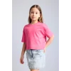 Defacto H7237A8PN201 Pembe Bisiklet Yaka Kısa Kollu Basic Tişört Kız Çocuk