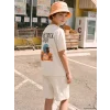 LCW Kids Bej Bisiklet Yaka Baskılı Erkek Çocuk Tişört