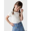 LCW Kids Beyaz Taşlı Kalp Desenli Kız Çocuk Fitilli Tişört