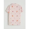 LCW Kids Ekru Gömlek Yaka Desenli Kız Çocuk Şortlu Pijama Takımı