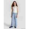 LCW Kids Mavi Çiçek Desenli Geniş Paça Kız Çocuk Pantolon