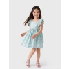 LCW Kids Yeşil Kare Yaka Desenli Kız Çocuk Elbise