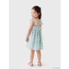 LCW Kids Yeşil Kare Yaka Desenli Kız Çocuk Elbise