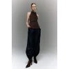 Defacto F8007AXBN267 Kahve Slım Fıt Halter Yaka Bluz