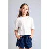 Defacto H7237A8WT34 Beyaz Oversize Bisiklet Yaka Kısa Kollu Tişört Kız Çocuk