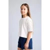Defacto H7237A8WT34 Beyaz Oversize Bisiklet Yaka Kısa Kollu Tişört Kız Çocuk